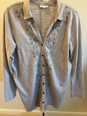 J Jill Gray and Blue Embroidered Button-down Shirt